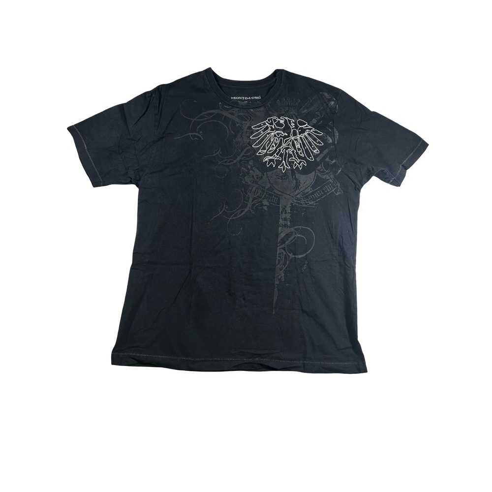 Pronto Uomo Mens XL Black Graphic T-Shirt Heraldic Eagle Sword Cotton Tee